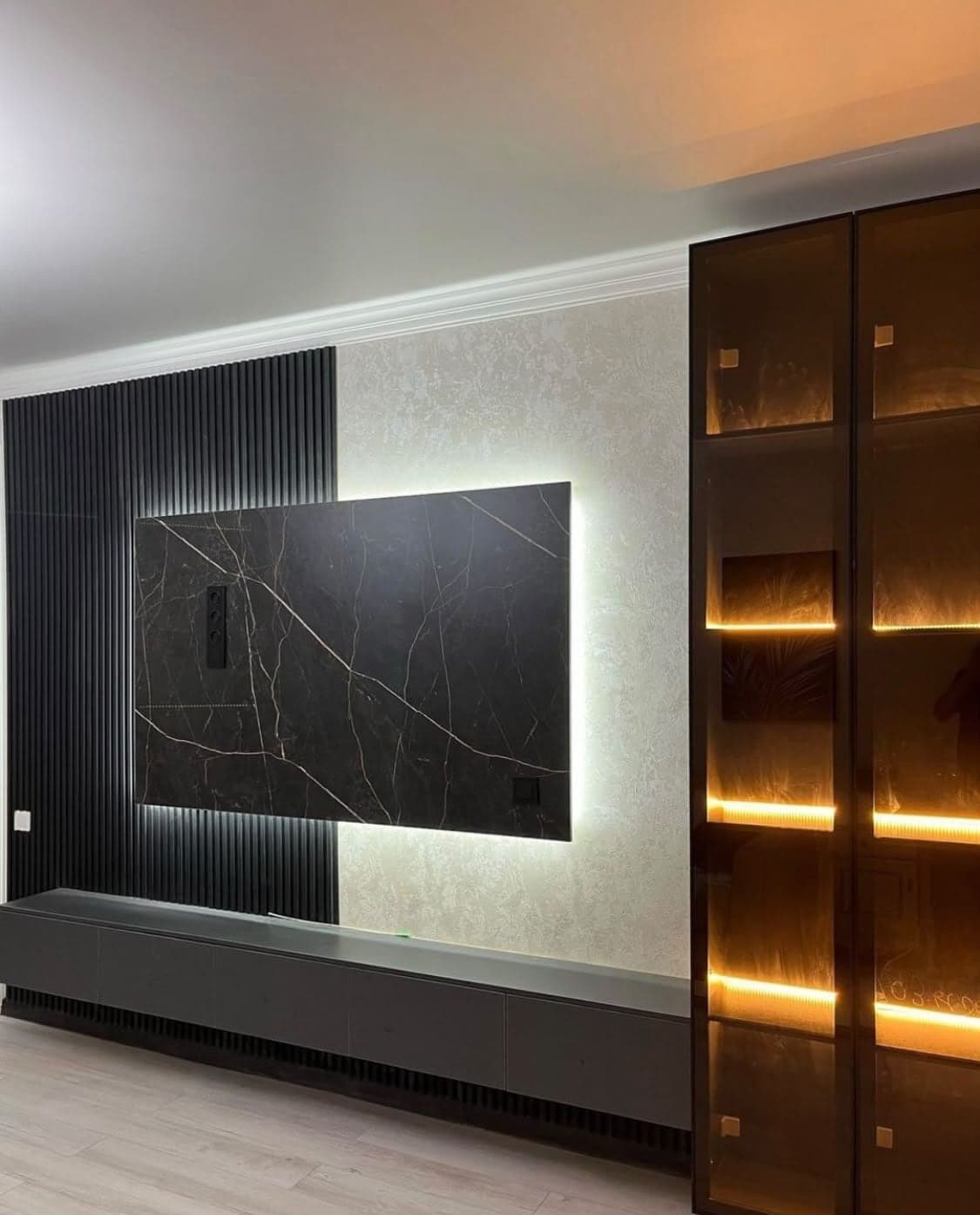 Media Walls with Electric Fireplace — Living Room
